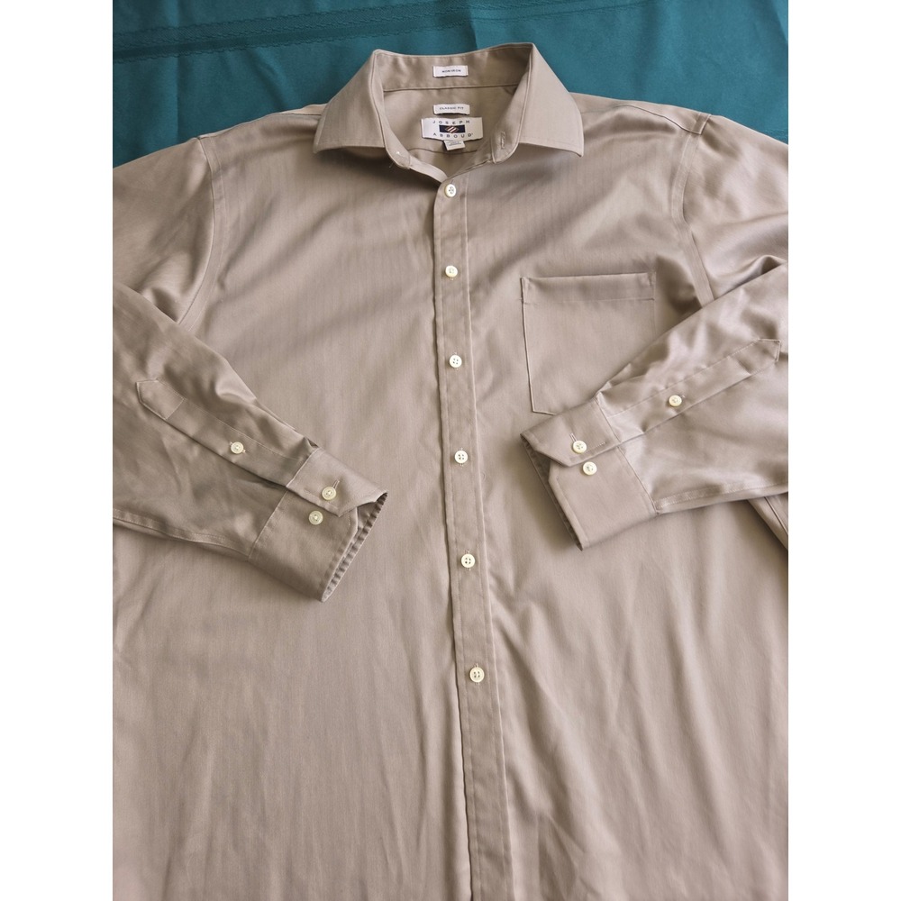 Joseph Abboud Mens Tan Herringbone Dress Shirt 16.5 34/35 Classic Fit Non-Iron